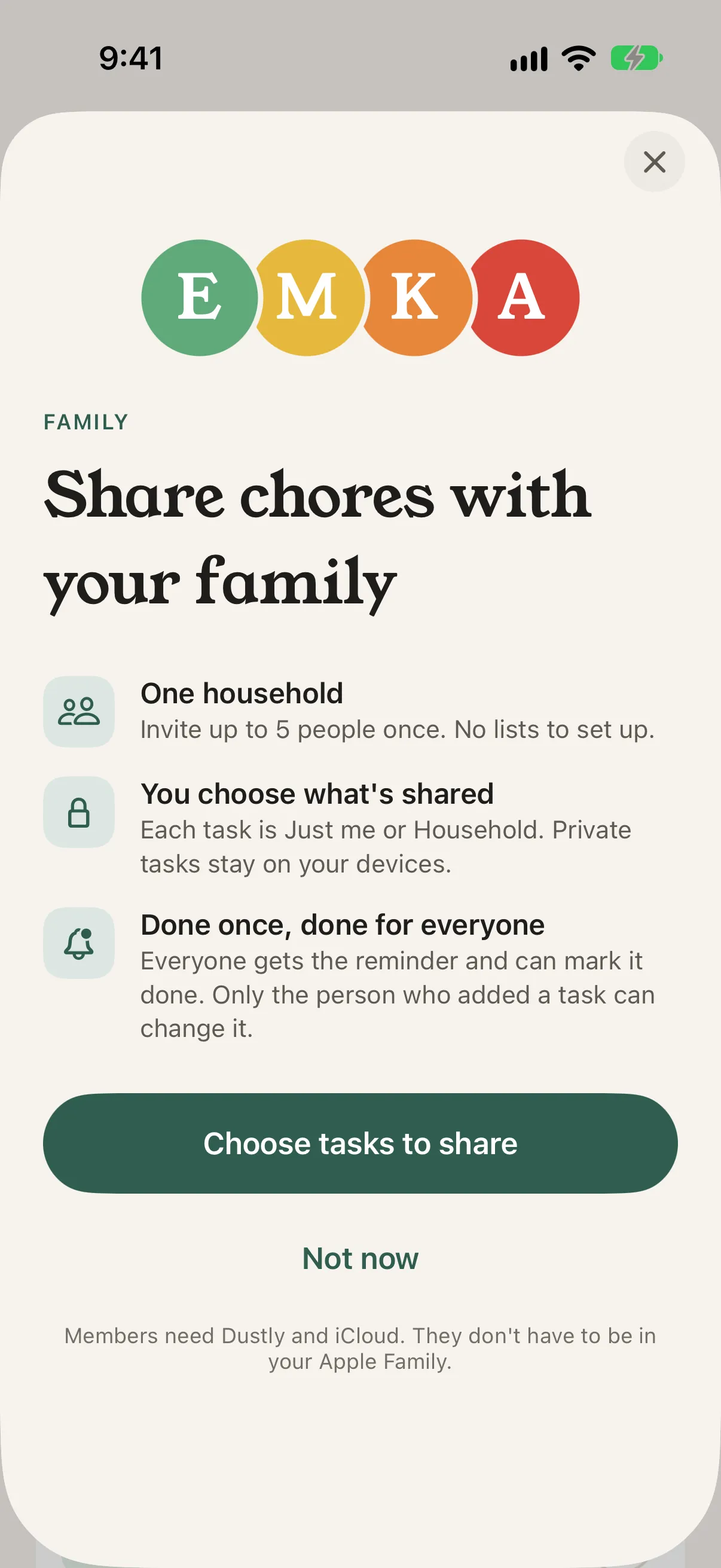 Share chores with your family: One household, You choose what's shared, and Done once, done for everyone